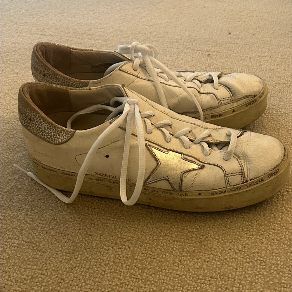 Golden Goose White and Gold Star Sneakers